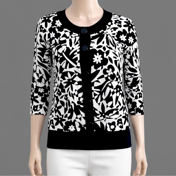 Cable & Gauge Sweaters - Cable & Gauge Silk-Blend Floral Cardigan